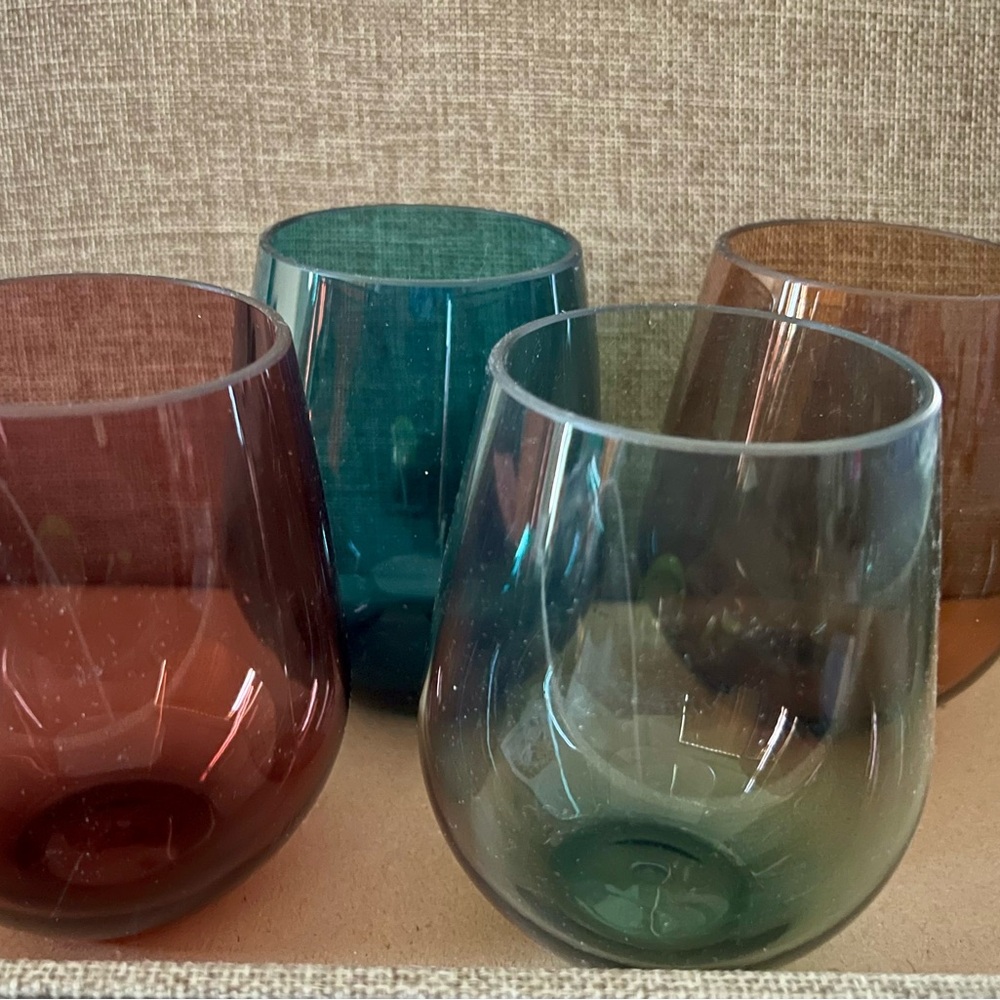 Set of Four Colored Stemless Wine Glasses